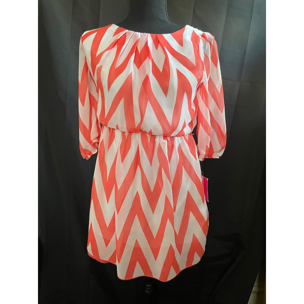IZ GIRL Junior Size 14 Orange White Chevron Striped Chiffon Dress Boho Chic NWT